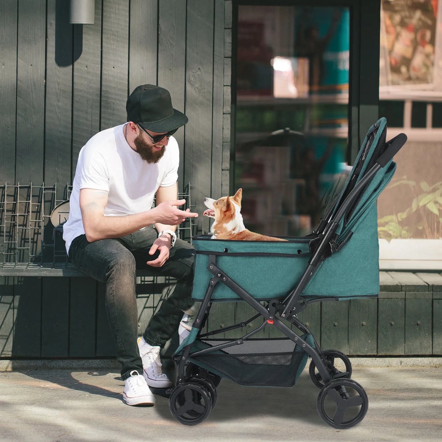 Medium Dog Stroller With Poop Bags And Reversible Handlebar