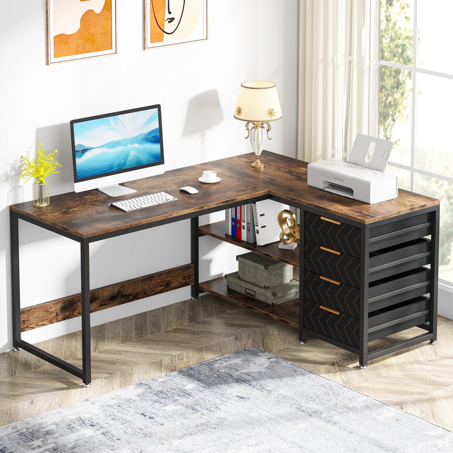 Tribesigns L Shaped Computer Desk With Storage Drawers
