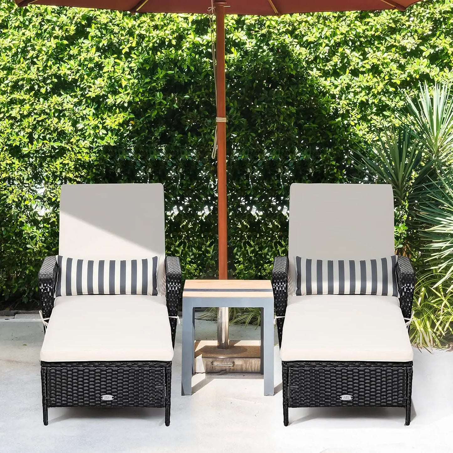 Wicker Chaise Lounge Outdoor Rattan With Adjustable Backrest Cushioned Pad