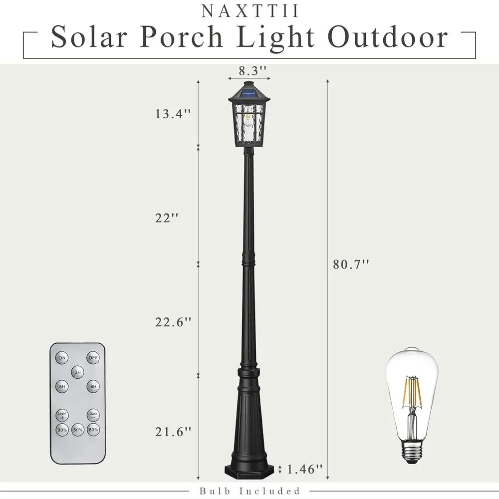 Outdoor Lamp Post Light Dusk To Dawn Waterproof Pole 80.7 Inch Black Remote