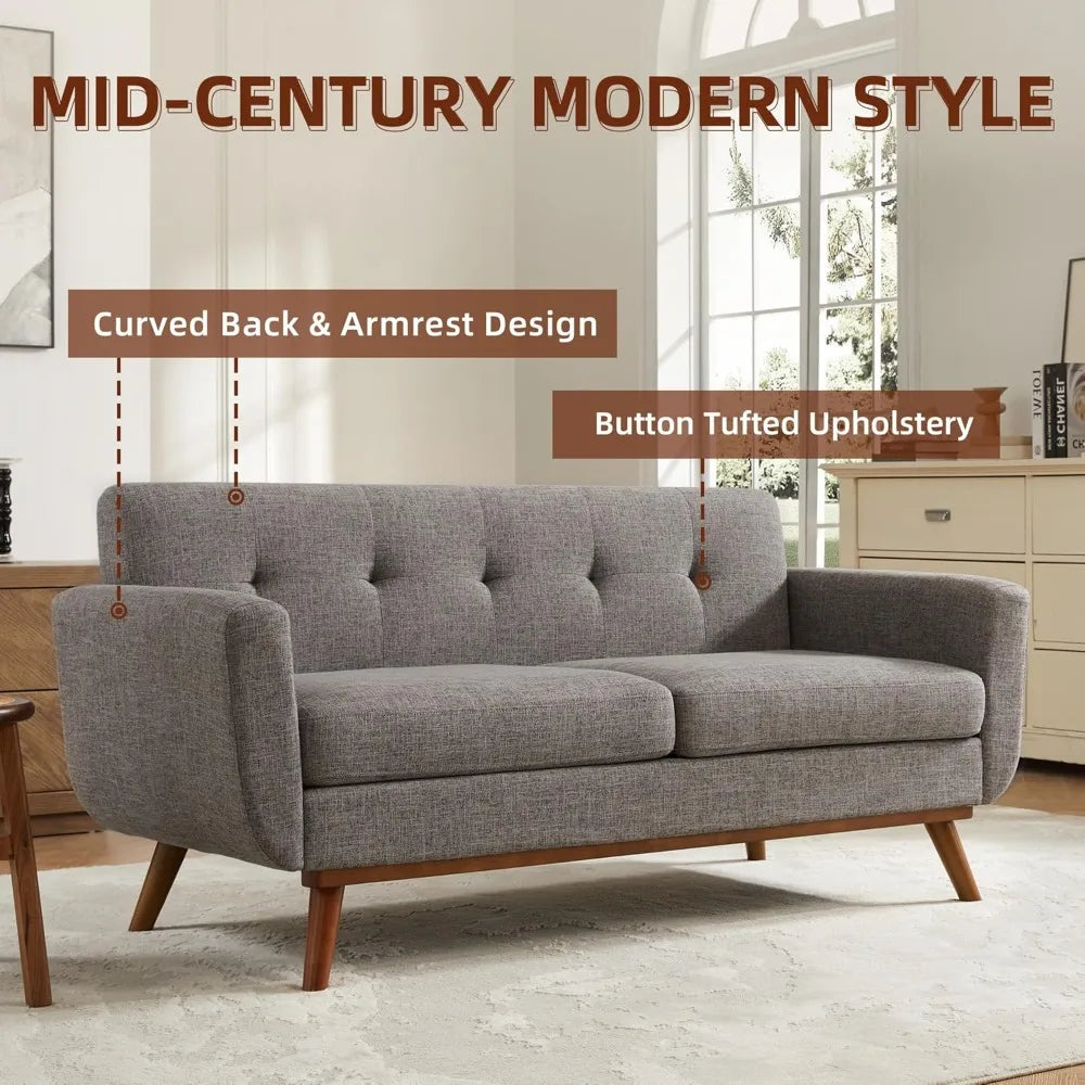 65.2 Inch Wide Loveseat Sofa Mid Century Modern Button Tufted
