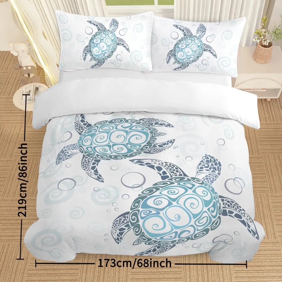 Aqua Teal Bedding Set 3 Piece Twin Duvet Cover Ocean Beach