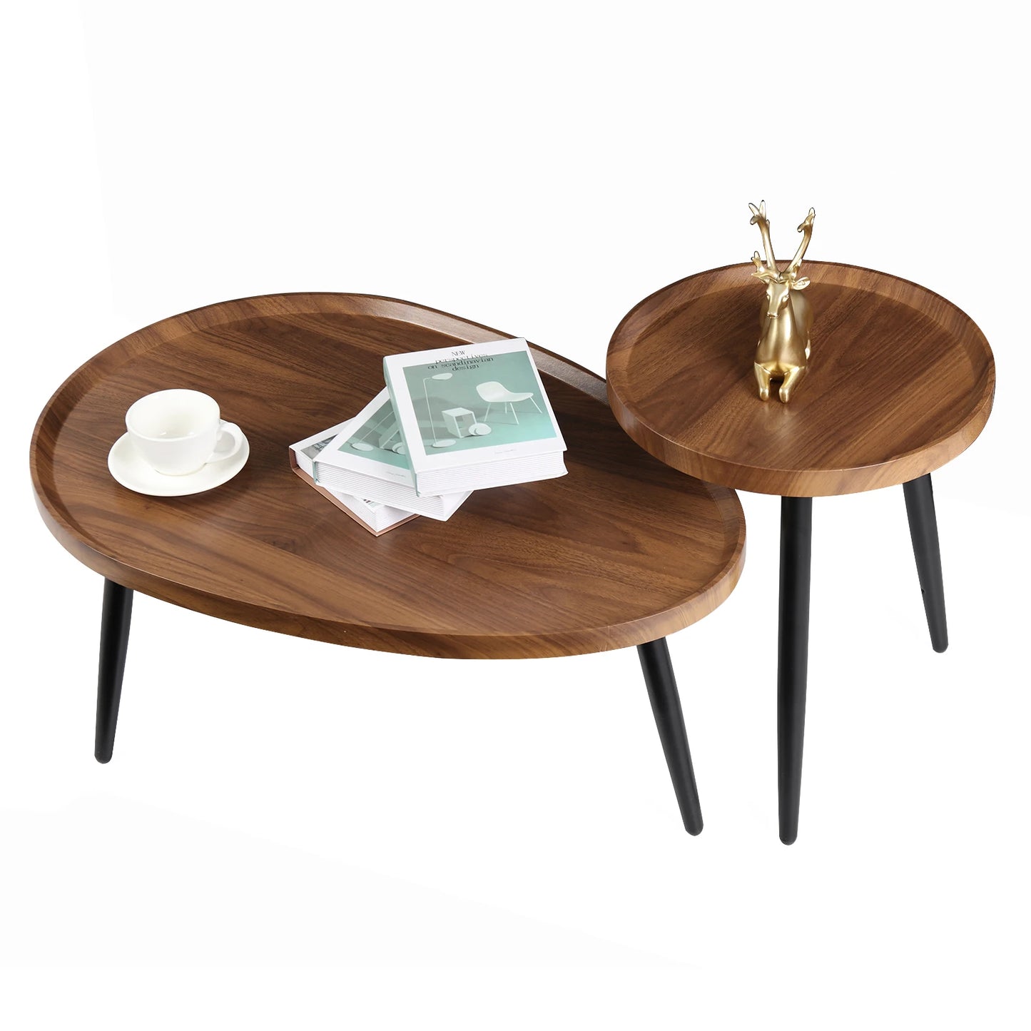 Rustic Round Nesting Coffee Tables Set Of 2 With Wood Tops