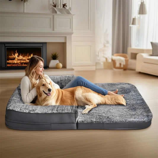 180cm Long Giant Dog Bed Foldable Calming Orthopedic Plush Coral Fleece Cover