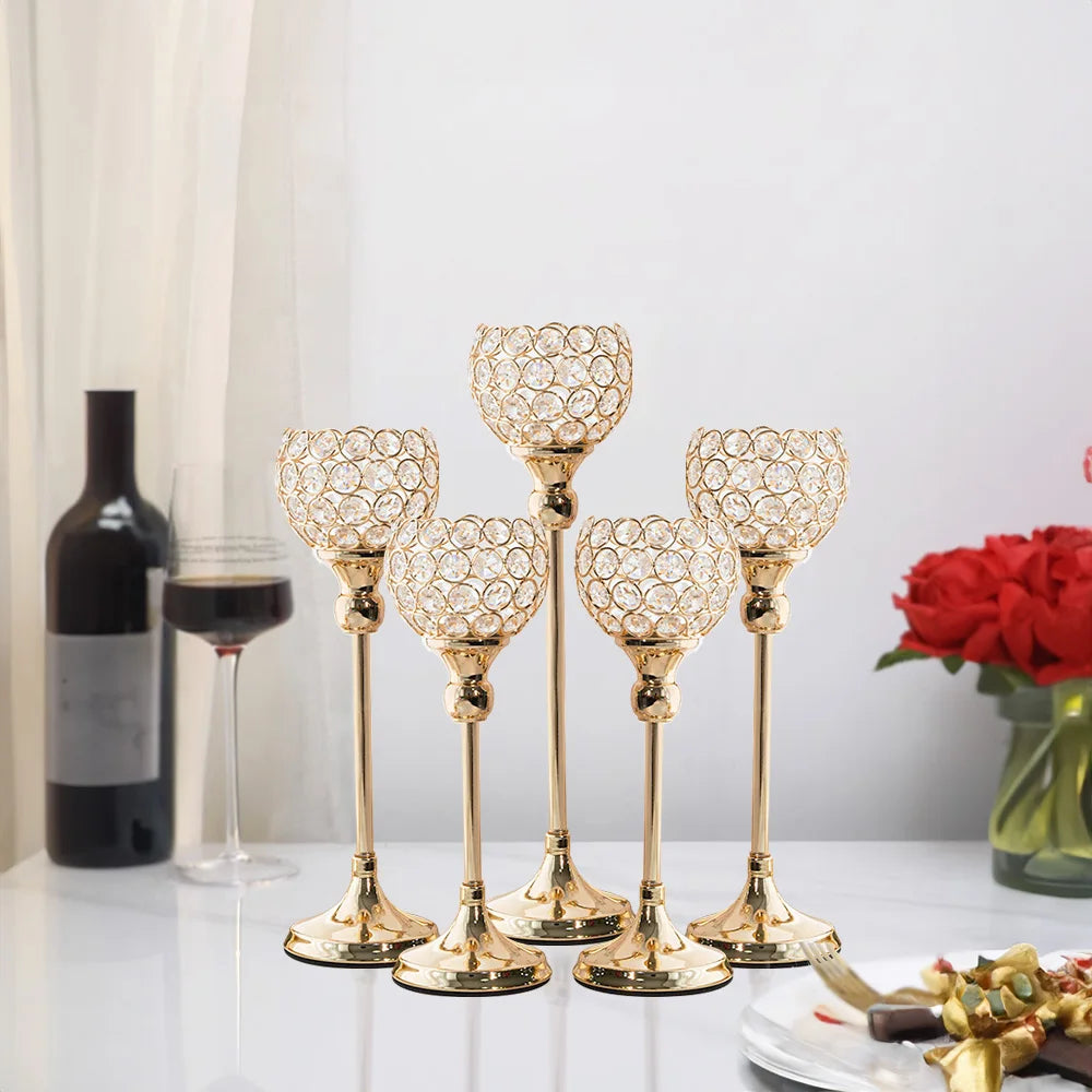 Gold And Silver Crystal Candlesticks 5 Piece Wedding Decor
