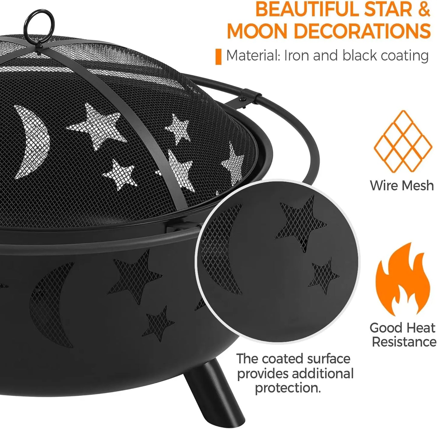 30 Inch Fire Pit Outdoor Wood Burning Spark Screen Poker