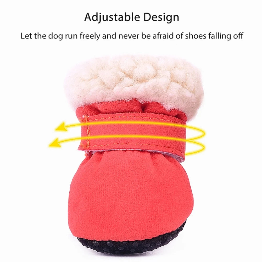 4 Pcs Pet Dog Snow Boots Warm Plush Shoes Small Medium Dogs Cats Non Slip Soles