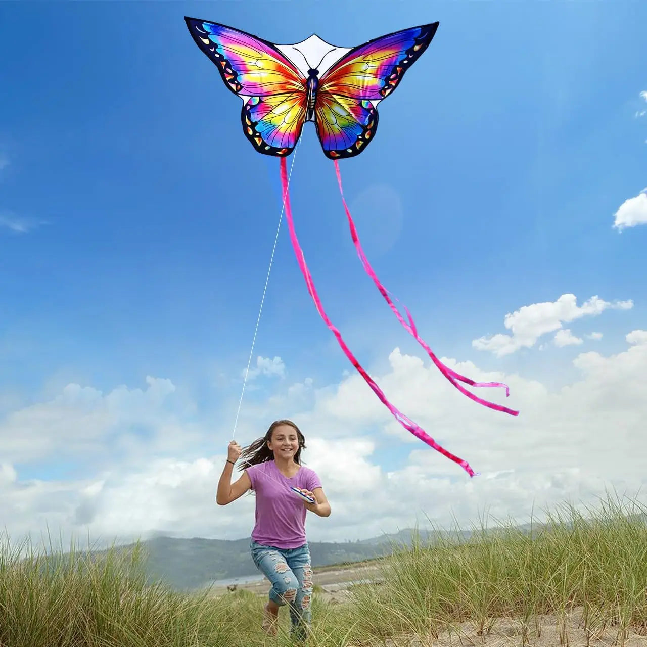 Butterfly Kite For All Ages 55x28 Inch Easy Fly Beginner With 300ft Line