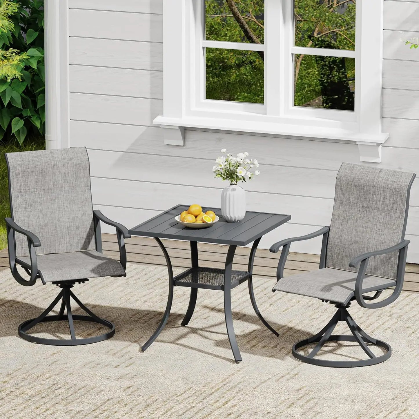 Outdoor Dining Set 3 Pieces Wood Patio Set With 2 Swivel Chairs And Table