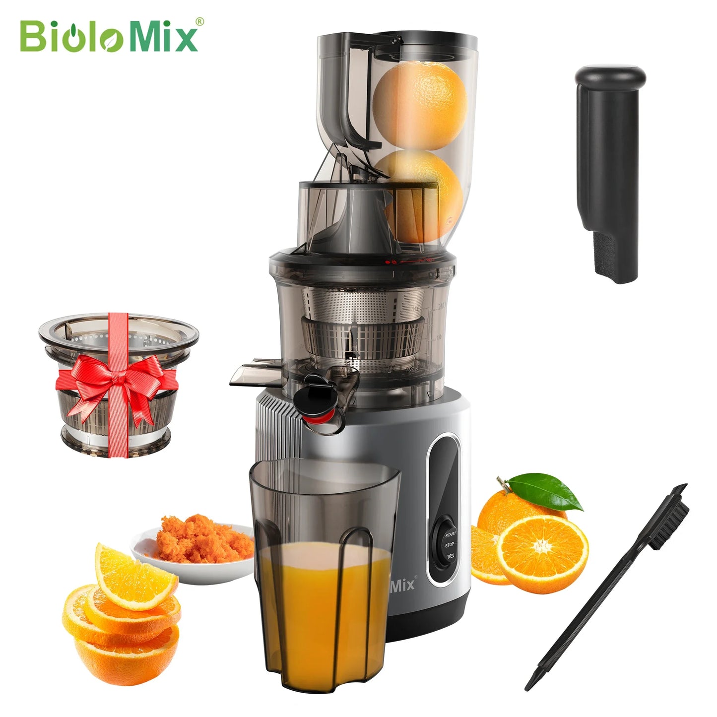 BioloMix Cold Press Juicer with 78mm Feed Chute and 200W Powerful Motor for Whole Fruits and Vegetables