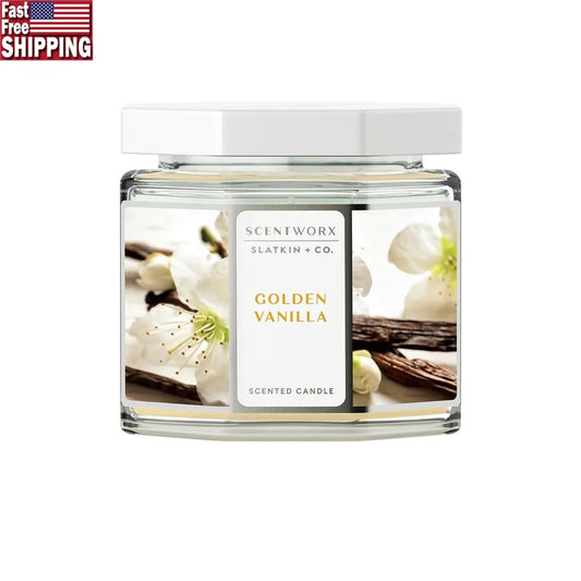 Golden Vanilla Scented Candle 14.5 Oz With 3 Cotton Wicks