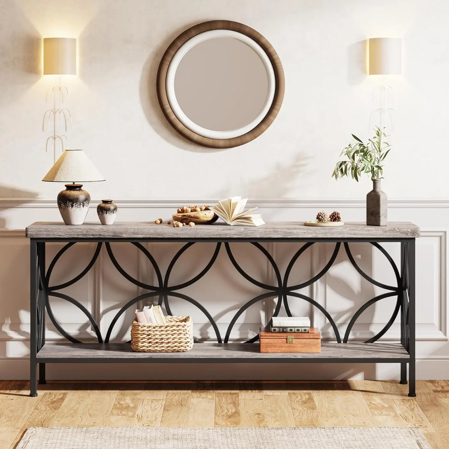 Industrial Narrow Sofa Table With Storage For Entryway