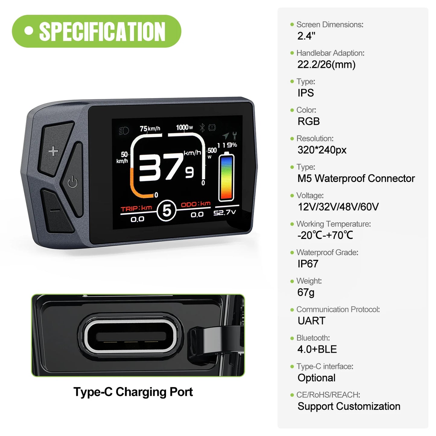 EKD01 Bluetooth Navigation Display 8 Languages For Ebike