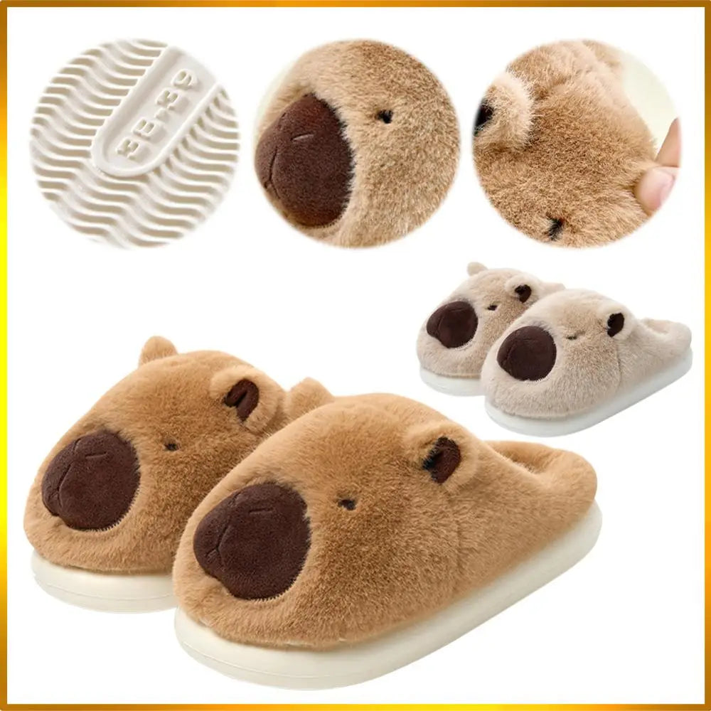 Plush Capybara Slippers Closed Toe Thermal Home Slippers For Men Women Non Slip