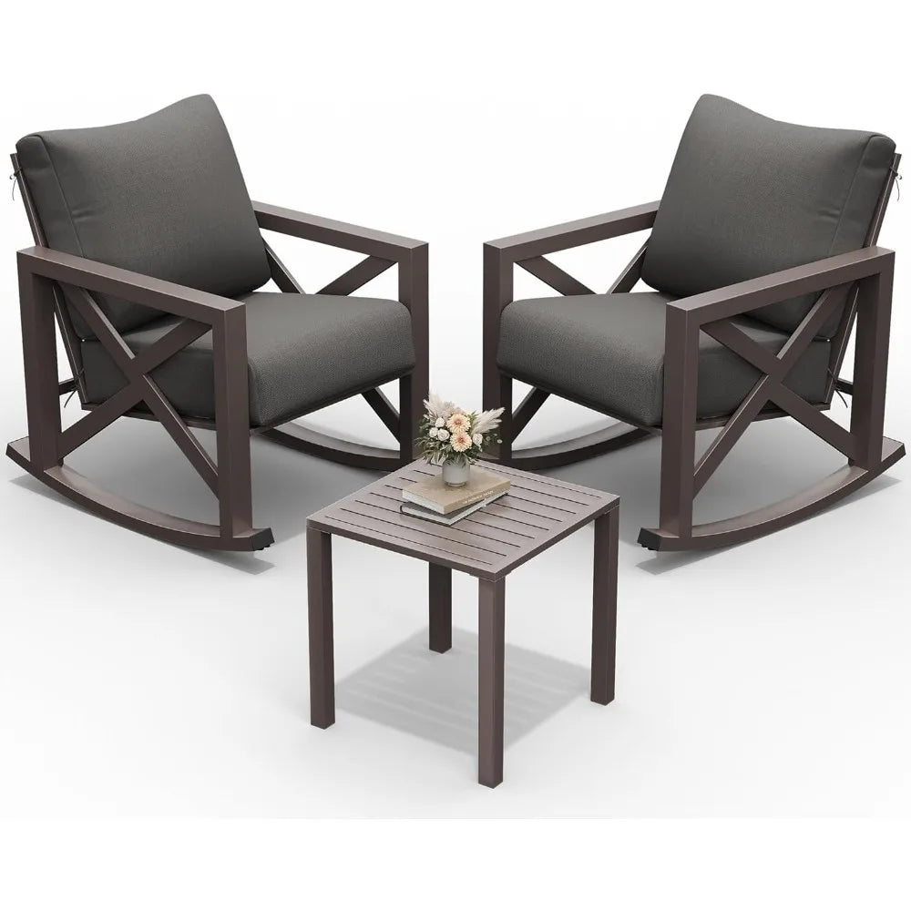 Outdoor Rocking Chair Set With Table 6.5 Inch Cushions