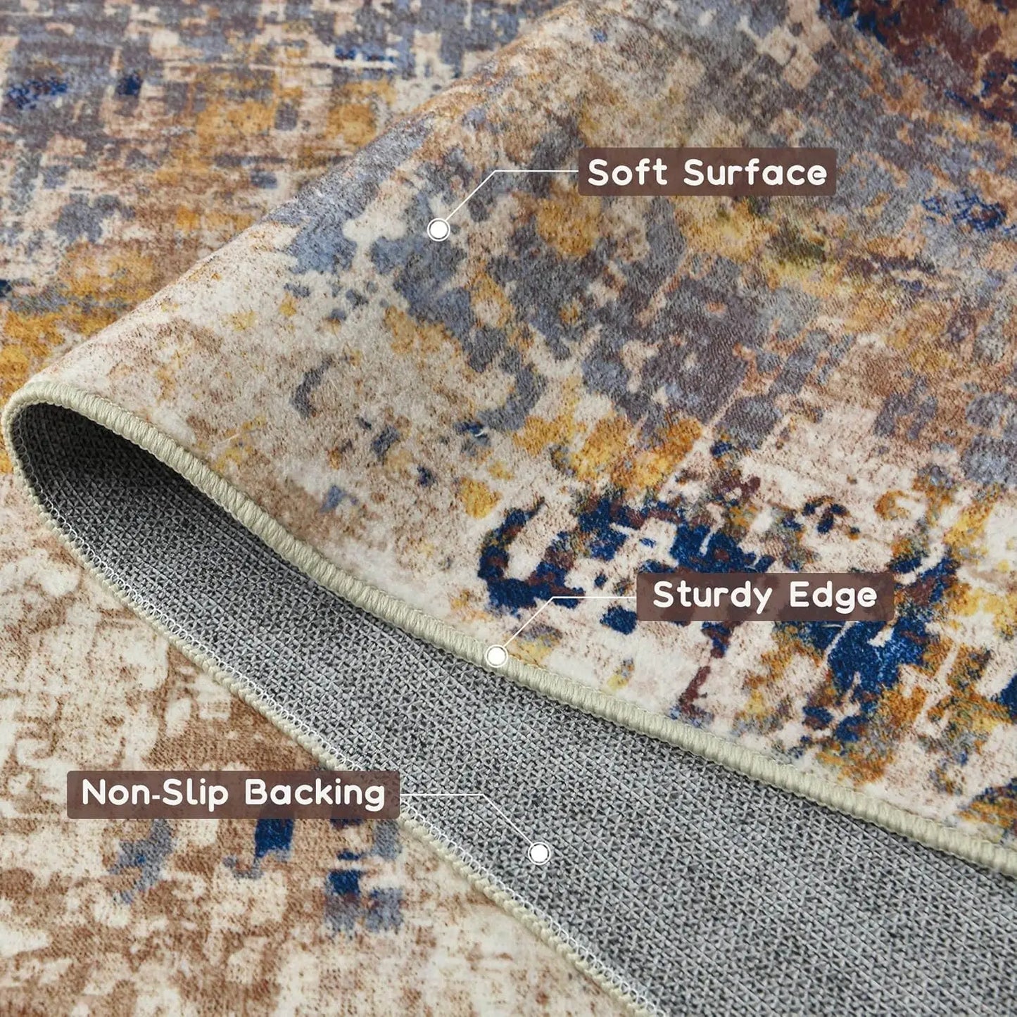 Living Room Area Rugs Soft Large Modern Abstract Boho Vintage Machine Washable Non Slip Carpet Low Pile Rug
