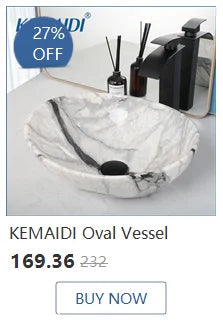 KEMAIDI 23In Oval Ceramic Vessel Sink Gold Waterfall Faucet
