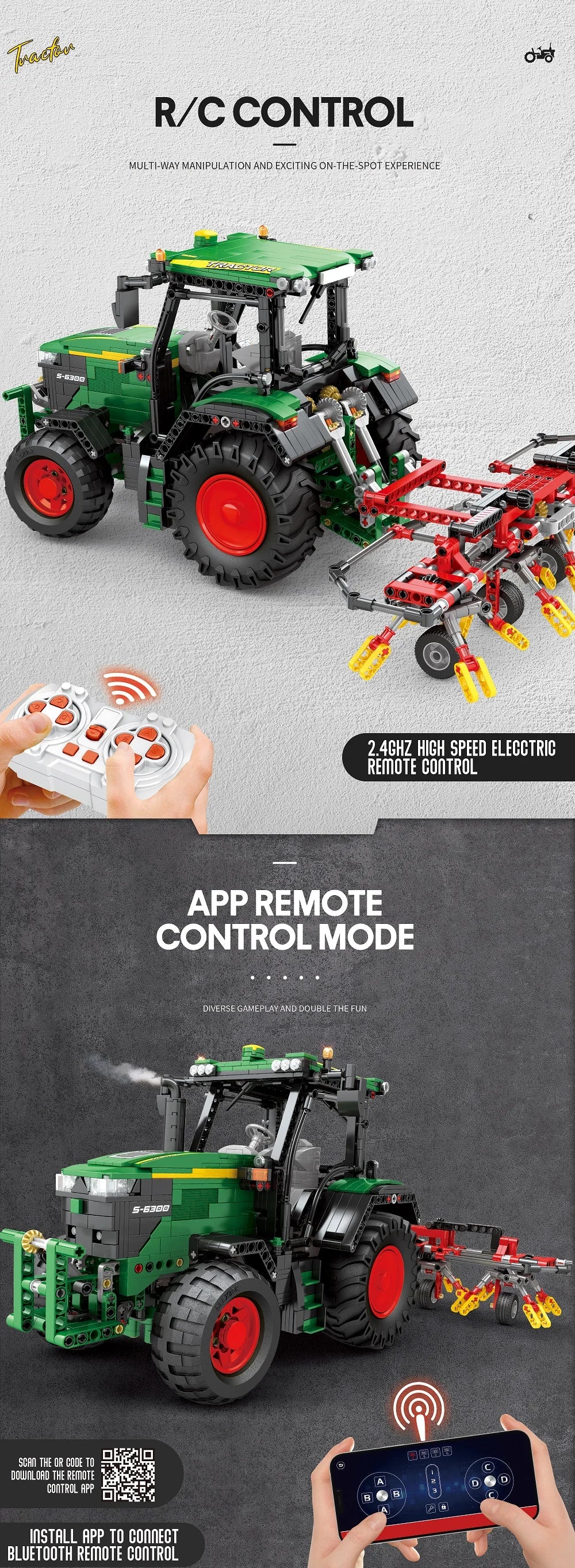Farm Tractor Building Blocks Set 1828 Pieces Remote Control Toy Ages 14 And Up