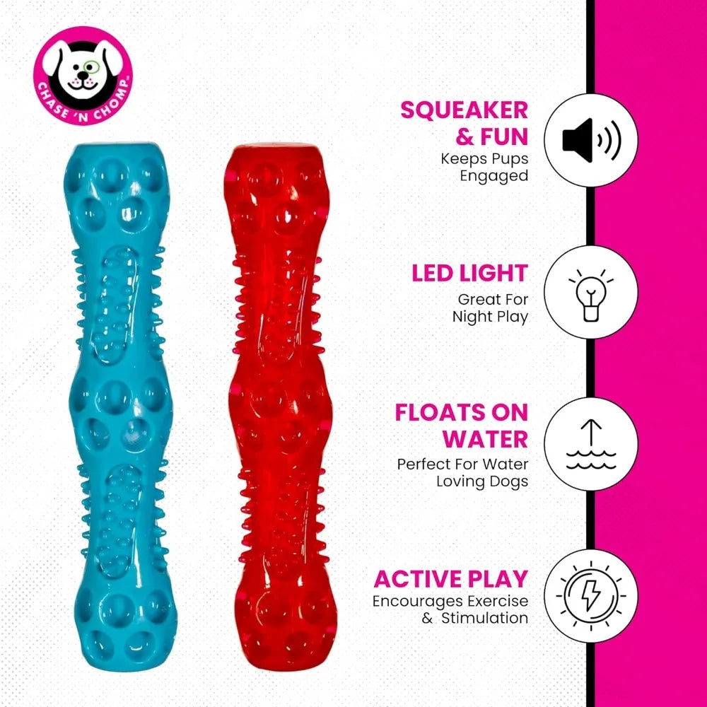 Chase N Chomp Squeak and Light Up Sticks Dog Toy 2 Pack