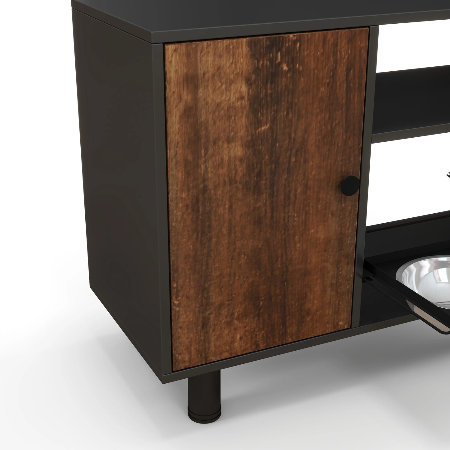 Wooden Pet Feeding Table With Food Storage Cabinet And Double Pullout Bowls