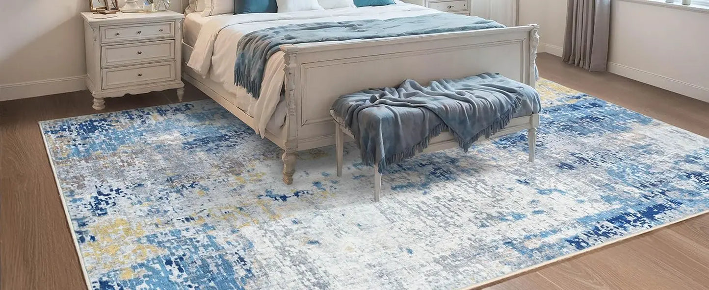 Living Room Area Rugs Soft Large Modern Abstract Boho Vintage Machine Washable Non Slip Carpet Low Pile Rug