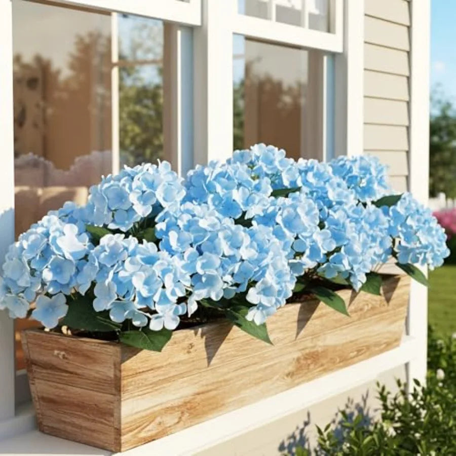 6 Bundles UV Resistant Faux Hydrangea Flowers Blue Outdoor Indoor Use 30 Heads