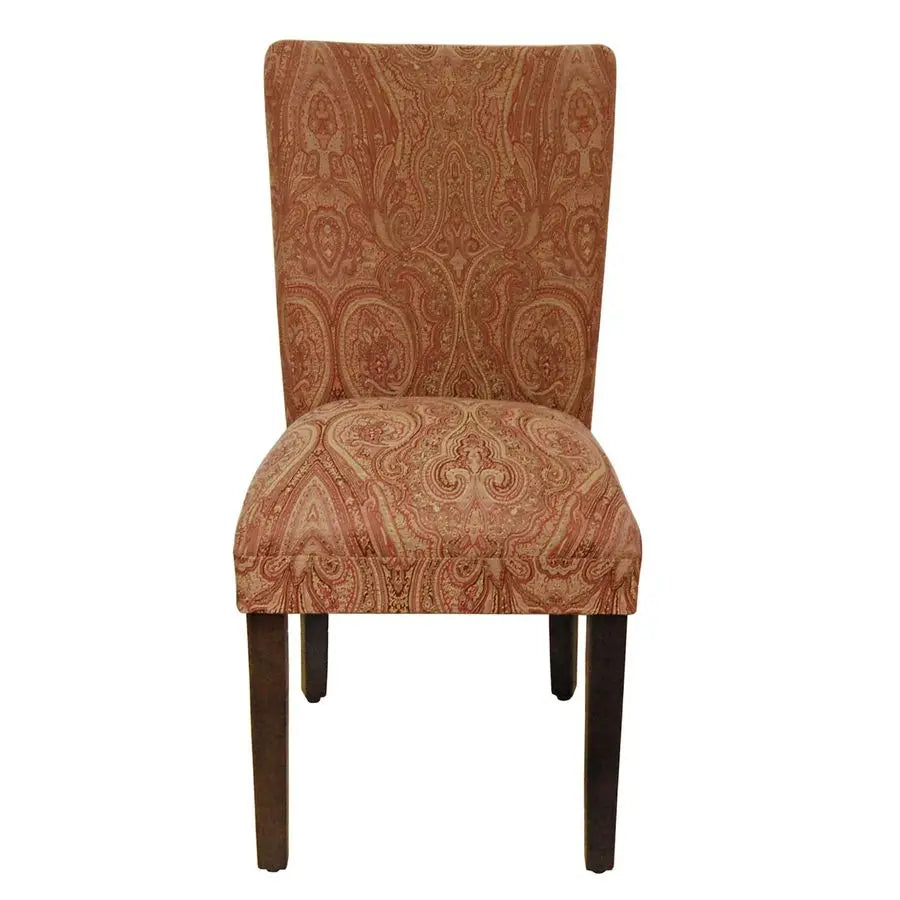 Classic Upholstered Parsons Dining Chair Red And Gold Damask Accent