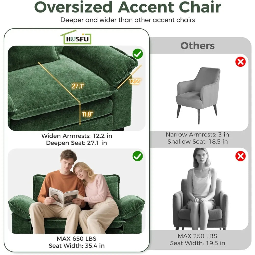 DAFIFY 49.5 Inch Green Chenille Oversized Accent Chair With Deep Seat