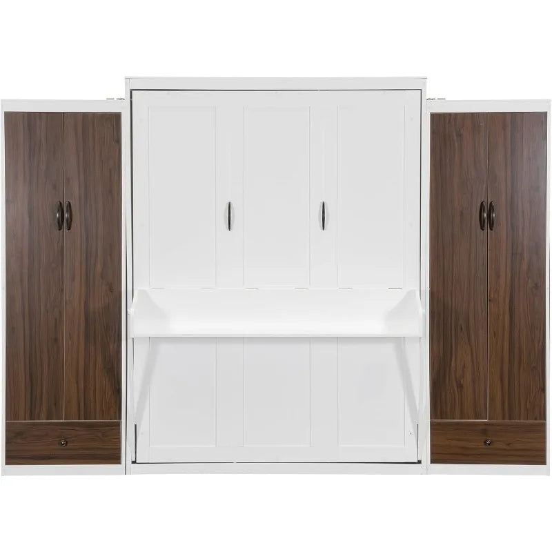 Queen Size Murphy Bed With Desk and Drawers and Closet in White