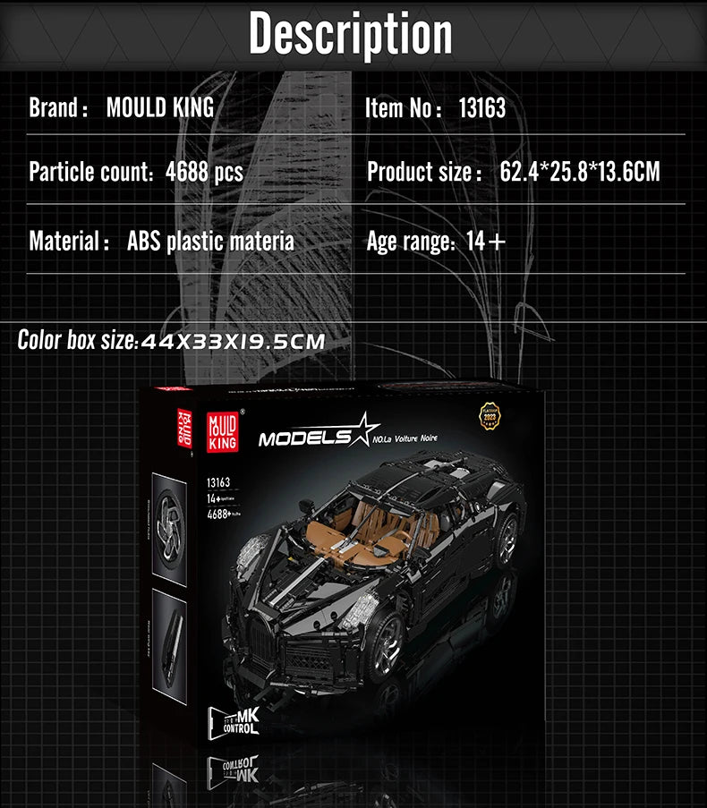 Mould King 13163 La Voiture Noire Building Block Sport Car Set