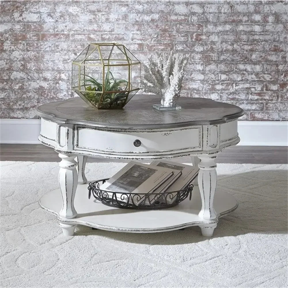 Round Cocktail Table 38 Inch White Modern Living Room
