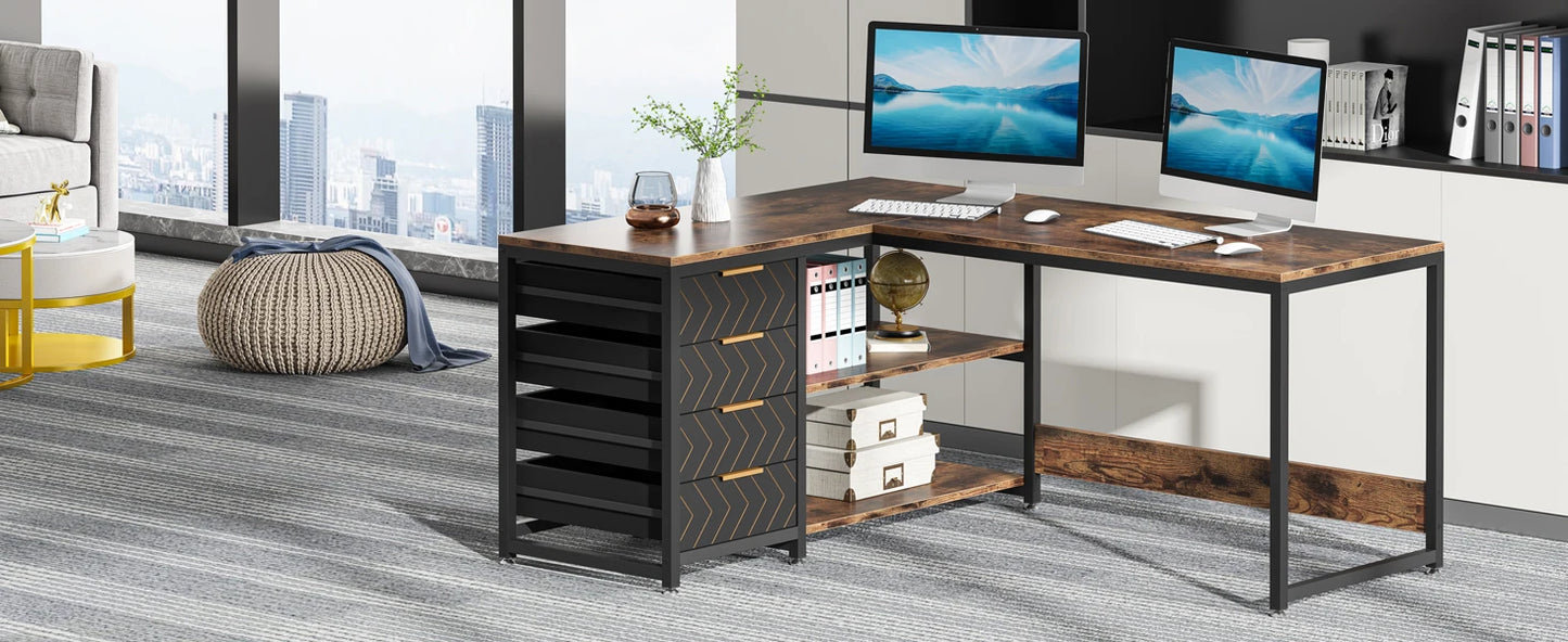 Tribesigns L Shaped Computer Desk With Storage Drawers