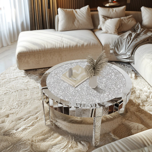 Mirrored Coffee Table Crystal Inlay 31 5 Inch Modern Round
