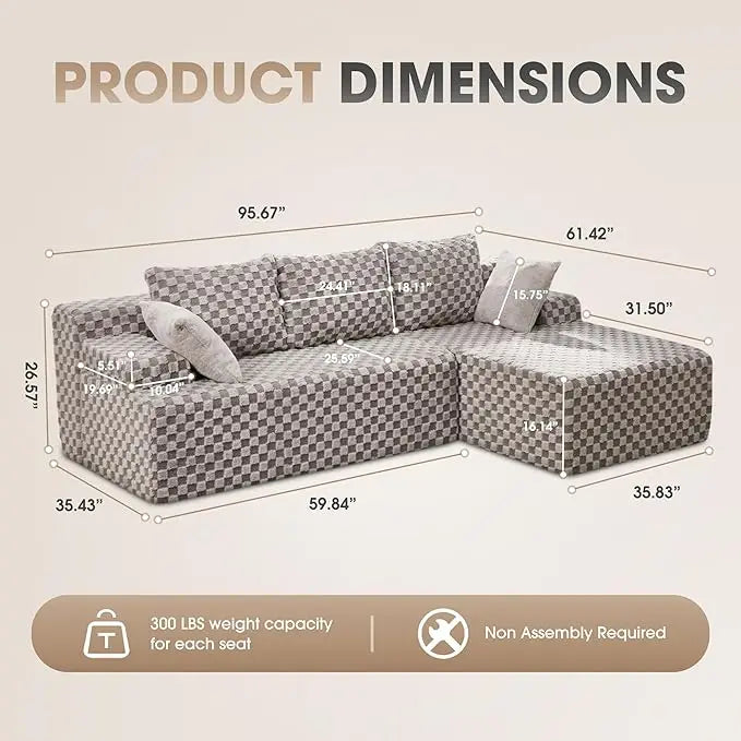 Modular L Shaped 3 Seat Sectional Sofa Memory Foam Storage