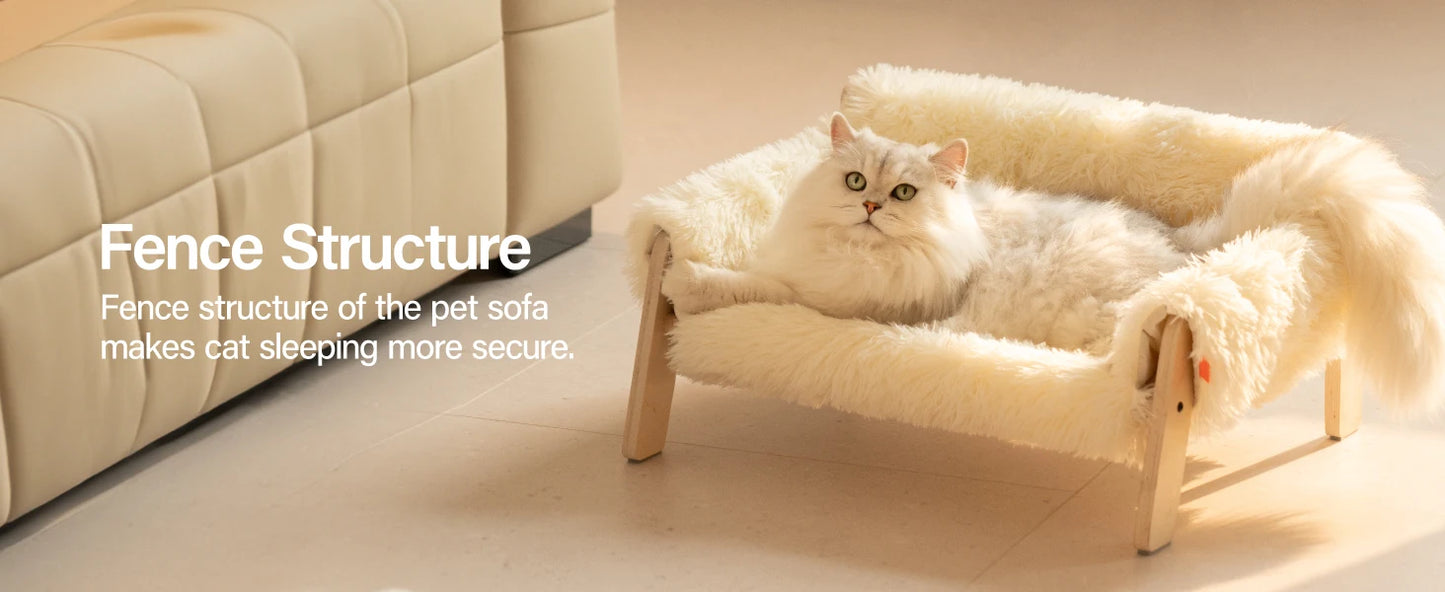 Mewoofun Elevated Wooden Cat Couch Bed With Removable Cover