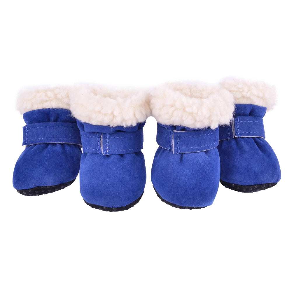 4 Pcs Pet Dog Snow Boots Warm Plush Shoes Small Medium Dogs Cats Non Slip Soles