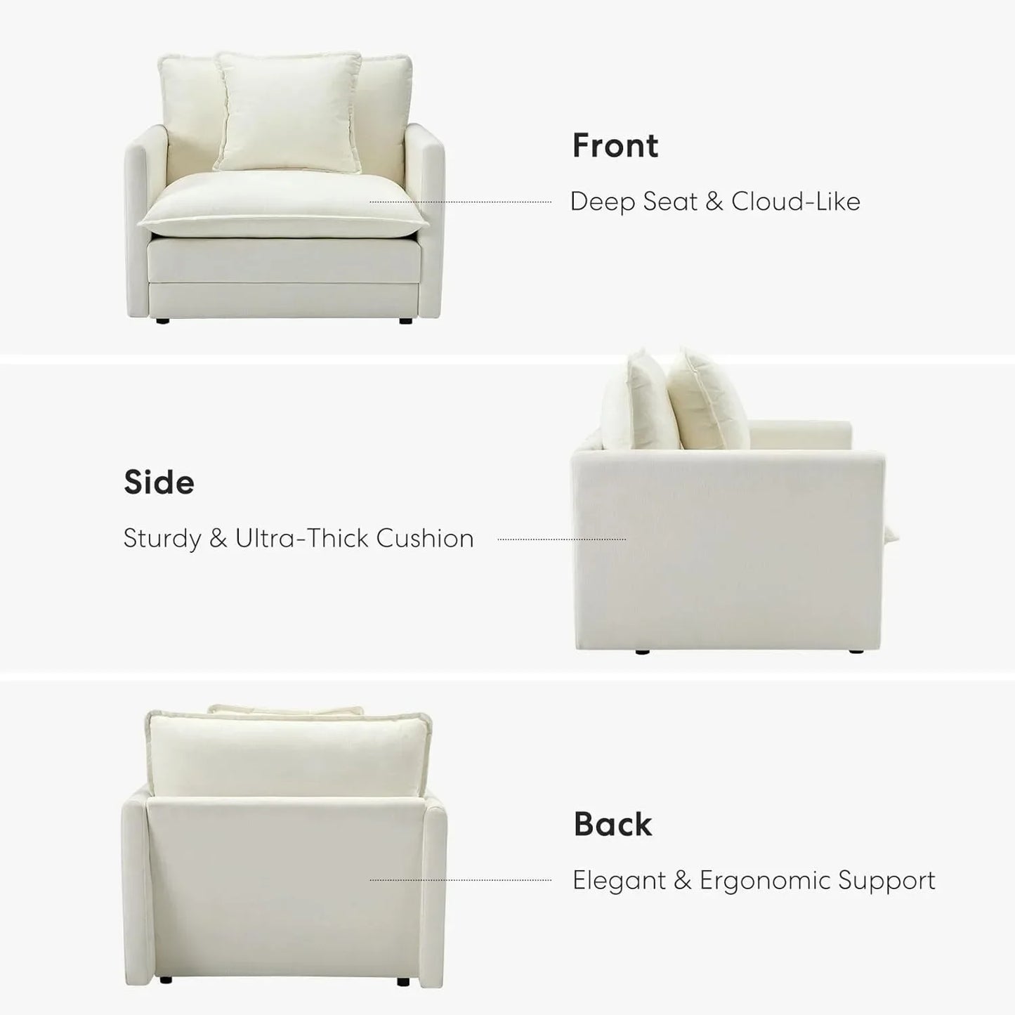 Chenille Oversized Reading Chair With Ottoman 39 Inch Width For Living Room