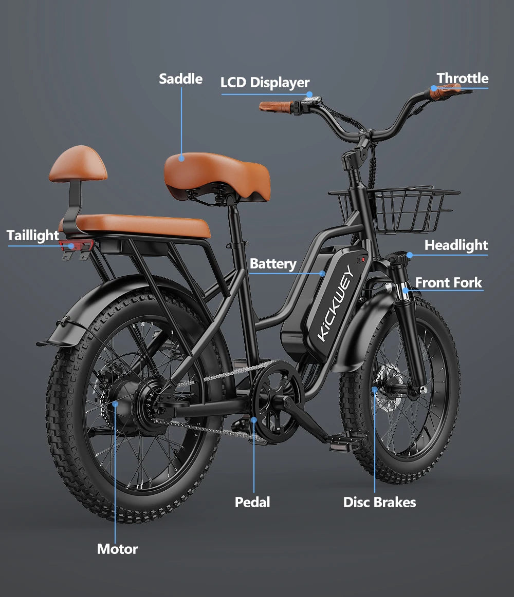 Electric Bike for Adults 20 Inch 1500W Peak Ebike Up to 50 Miles 32MPH Electric Mountain Bike with 48V 20AH Removable Battery