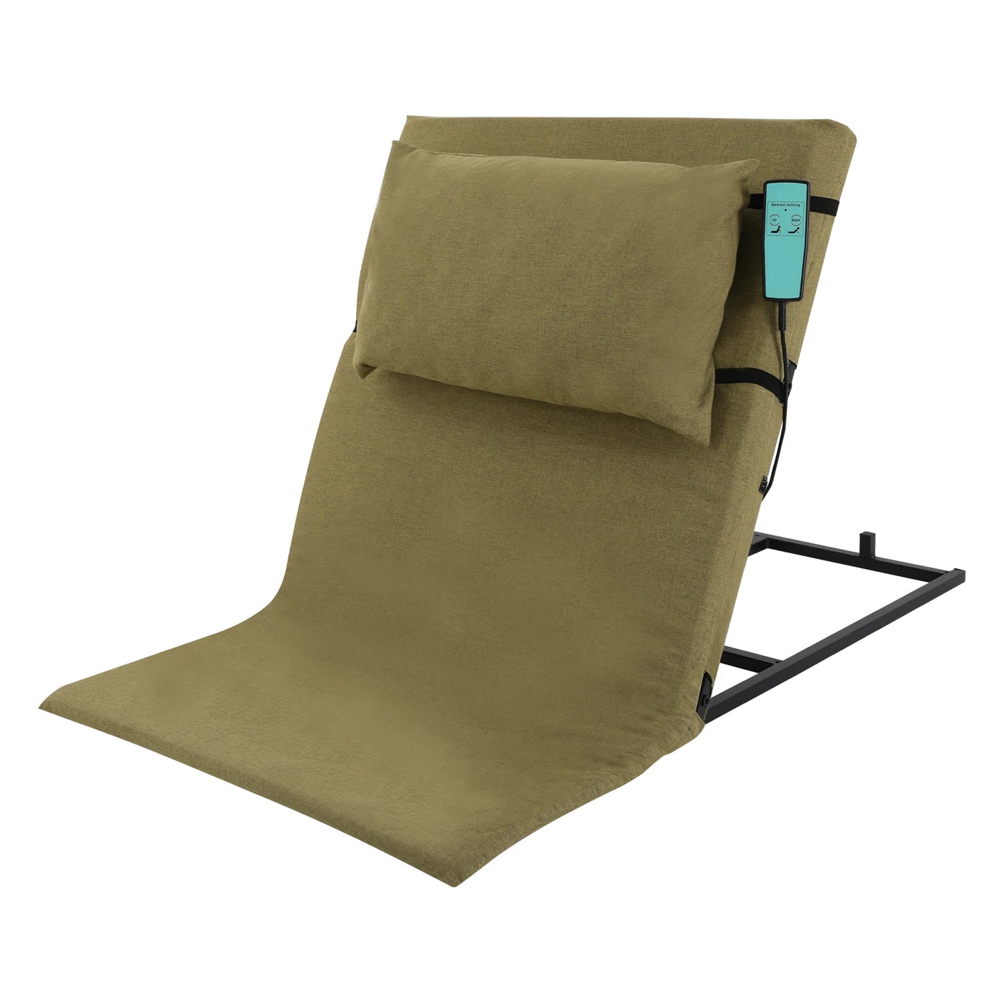 2-80 Degree Electric Lifting Backrest with Short Cushion and Headrest Grey Green Wired Remote Control Bed Backrest for Reading