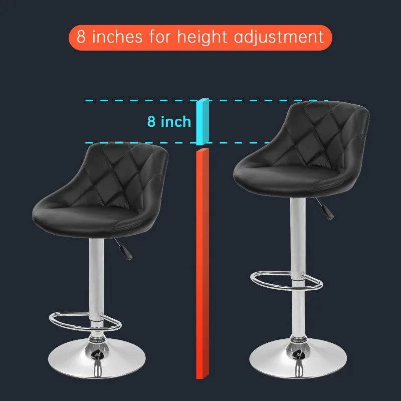 Bar Stools Set Of 2 Swivel Back PU Leather Chrome Frame
