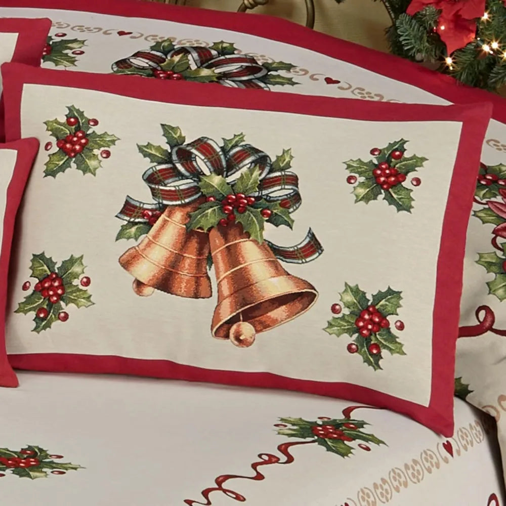 Holiday Bells Luxury Bedding Poinsettia Jacquard Tapestry