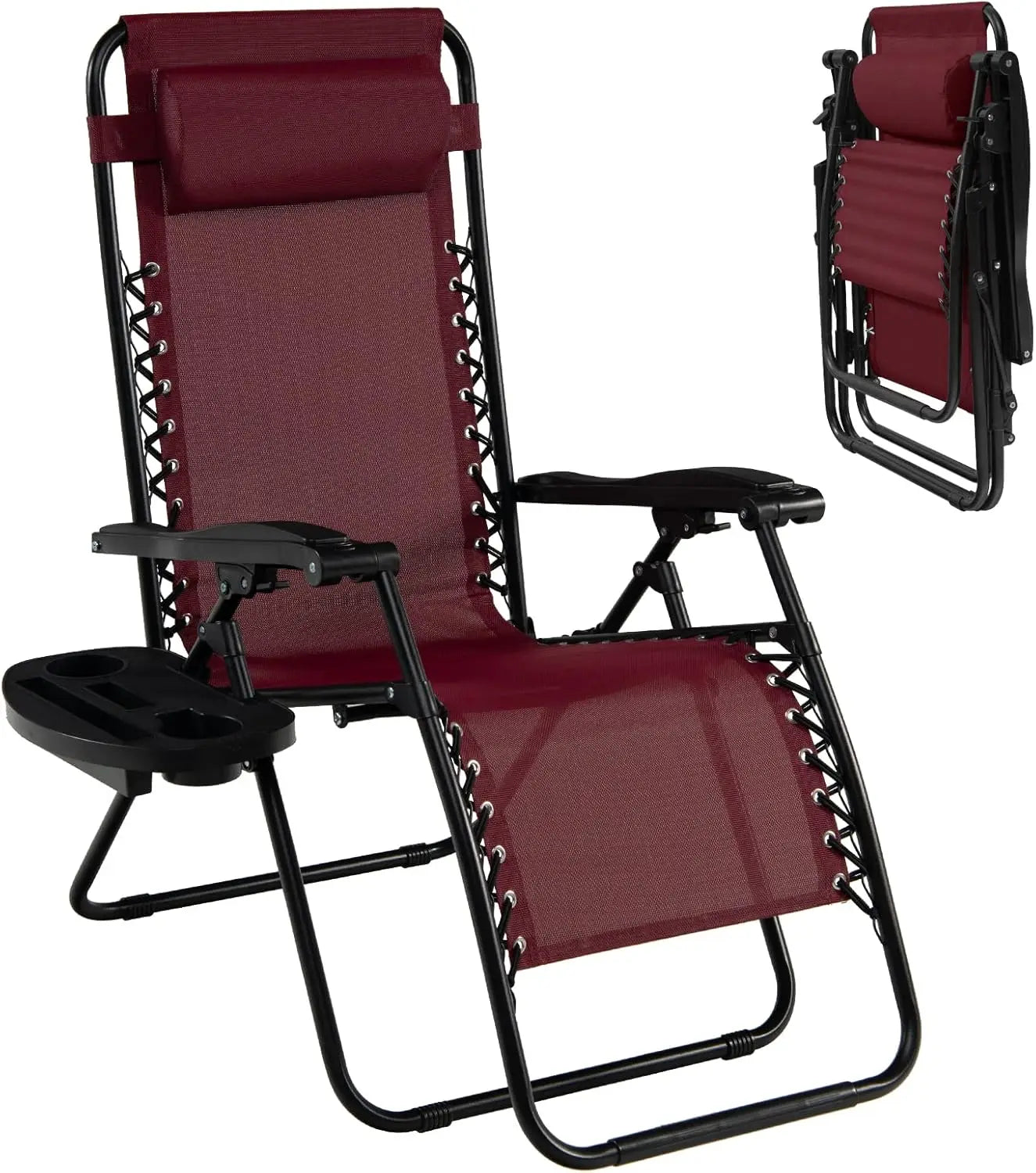 Zero Gravity Lounge Chairs 160 Degree Adjustable Folding Recliner with Pillow and Cup Holder 350 Pounds Comfy Outdoor Lounge Chairs