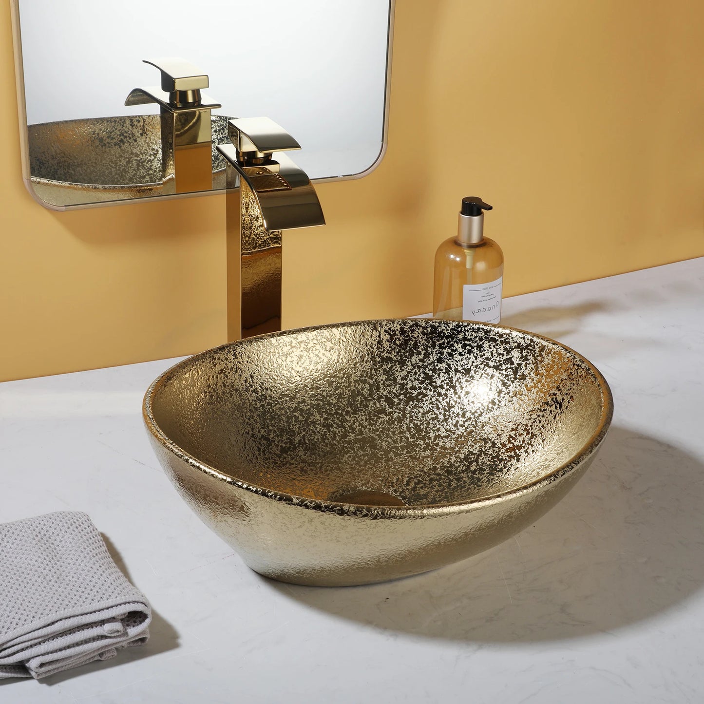 ZAPPO Marbling Rectangle Vessel Sink With Faucet Drain