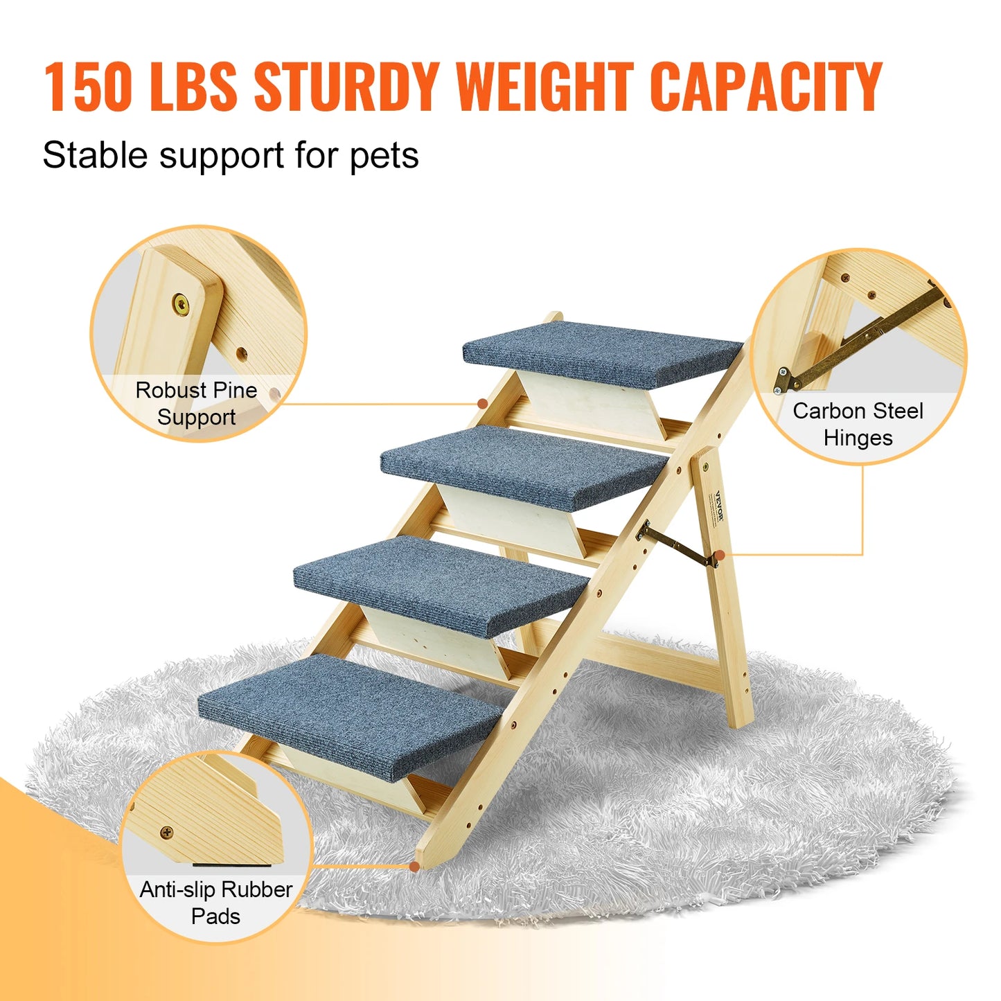 SucceBuy Wooden Pet Steps And Ramp 2-In-1 Foldable Bed Access For Pets