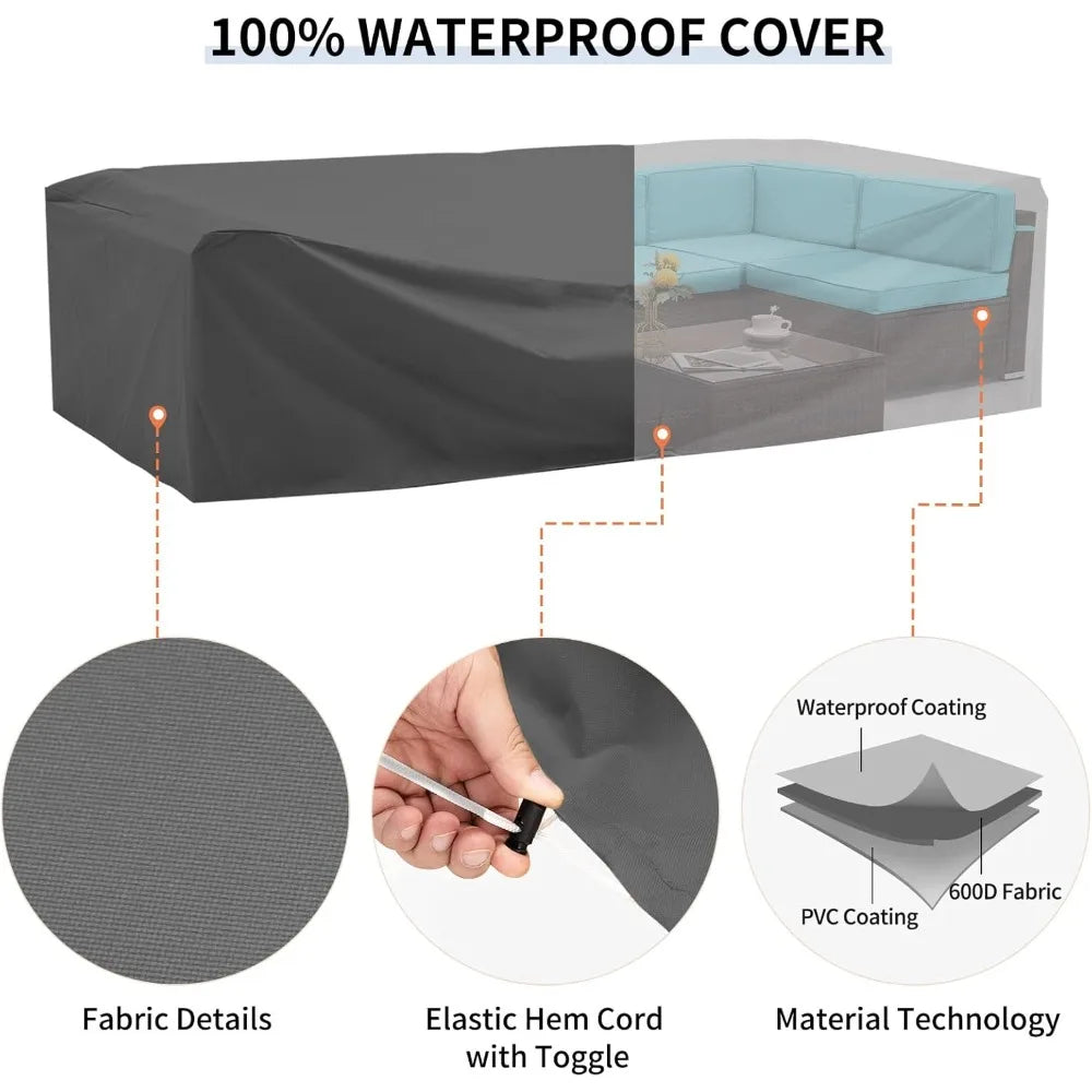 Outdoor Patio Furniture Set 7 Pieces Sectional PE Rattan Sofa Waterproof Cover