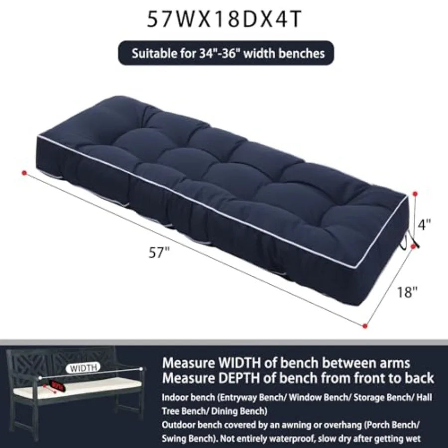 3 Seat 57 Inch Outdoor Porch Swing Cushions Water Resistant Tufted Replacement