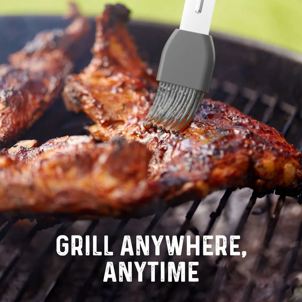 Stainless Steel BBQ Tool Set with Rotating Stand Drip Tray Spatula Tongs Fork Brush Portable Grill Kit