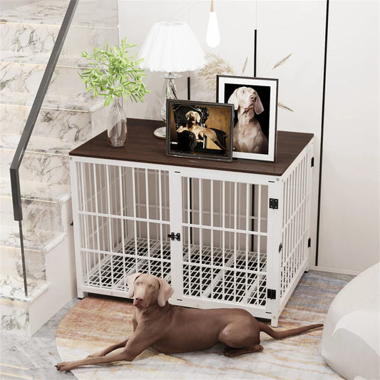 Large Wooden Dog Crate End Table Style Elevated Kennel With 3 Doors