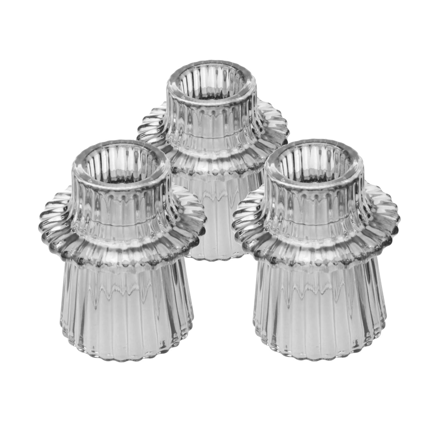Clear Glass Ribbed Tealight Candle Holders Set Of 3