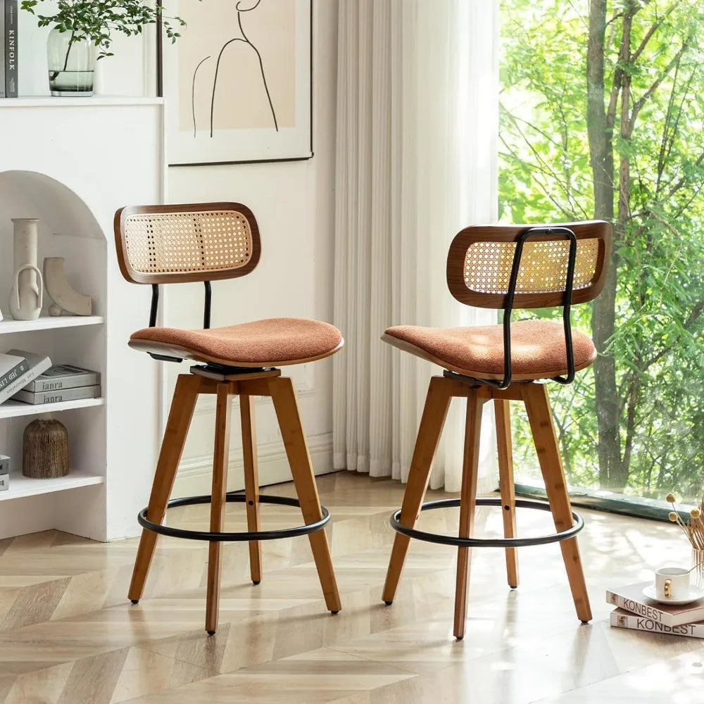 26 Inch Rattan Bar Stools Set of 2 Counter Height Swivel